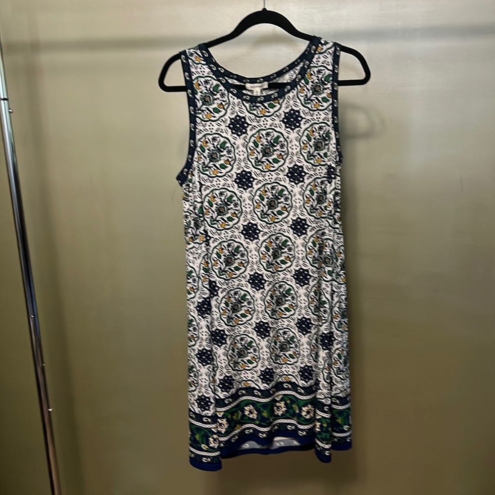 New Max Studio sun dress in floral design with blue, green, and yellow.